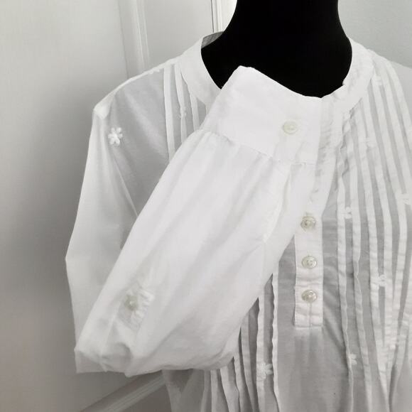 Vintage Y2K Eyelet Lace Tunic Top White Broderie Anglaise Roll Tab Resort - Picture 4 of 13